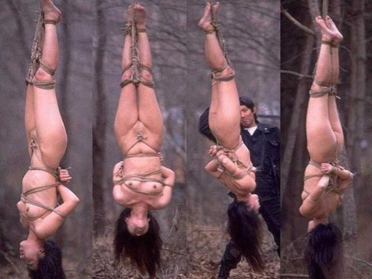 Naked women upside down