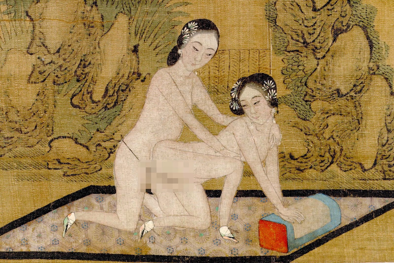 Пласт «Эротика», фарфор, роспись. Китай, XX век, 25,5 × 18,5 см